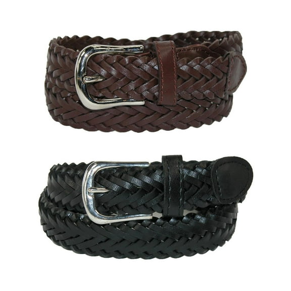 CTM Boys' Leather Adjustable Braided Dress Belt (Pack of 2 Colors)