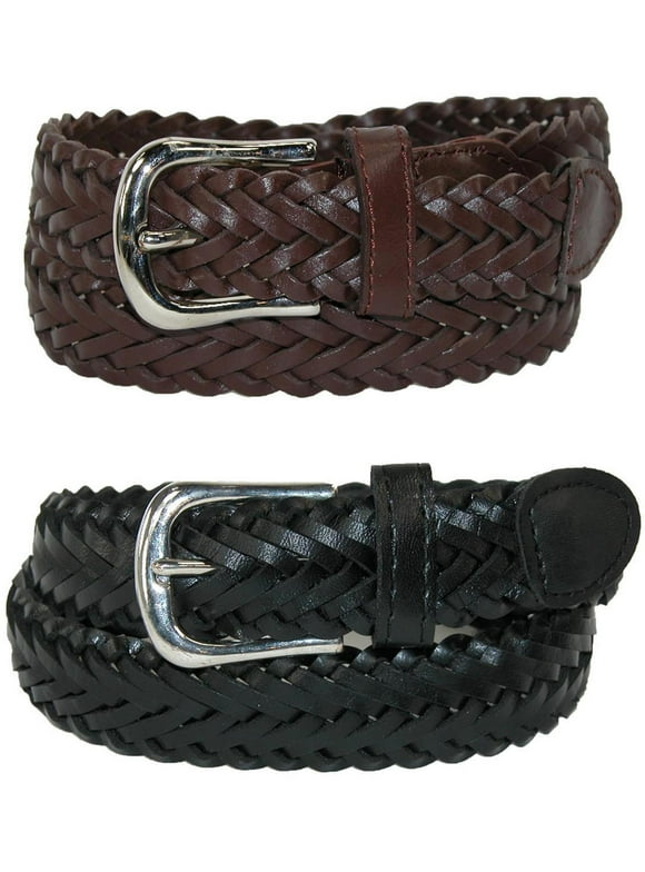CTM Boys' Leather Adjustable Braided Dress Belt (Pack of 2 Colors)