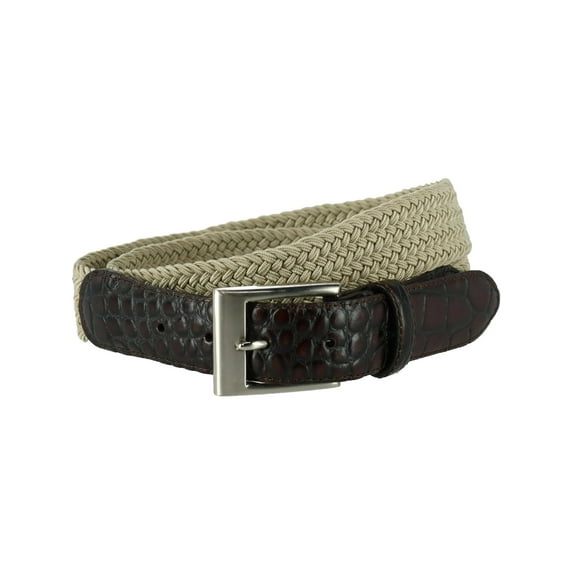 CTM Braided Elastic Stretch Belt with Croc Print End Tabs (Men)