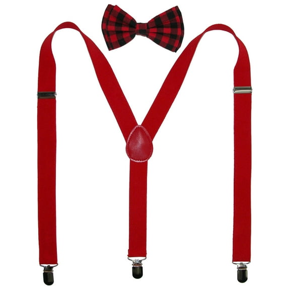 CTM  Buffalo Plaid Bow Tie with Solid Suspender Set (Men)