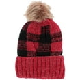 thumbnail image 1 of CTM  Buffalo Plaid Knit Winter Beanie Hat with Synthetic Pom (Women), 1 of 3