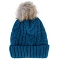 thumbnail image 1 of CTM  Cable Knit Lined Winter Beanie with Synthetic Fur Pom (Women), 1 of 4