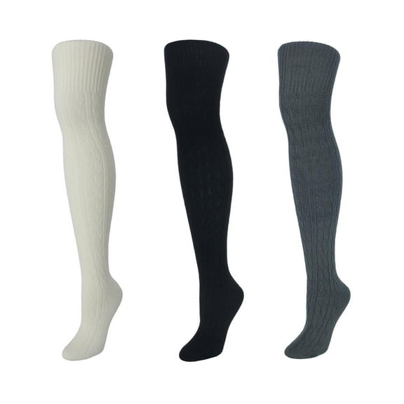 CTM  Cable Knit Over-The-Knee Soft Socks (3 Pairs) (Women)