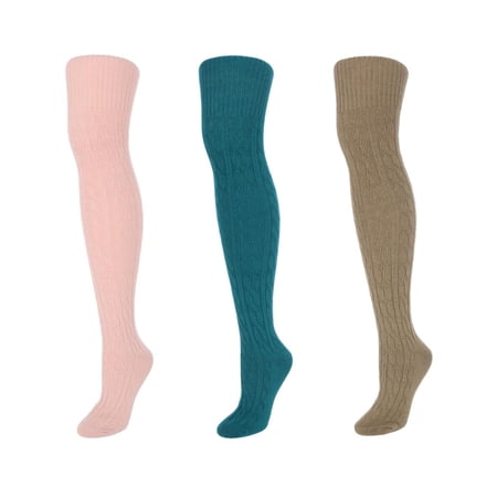 CTM Cable Knit Over-The-Knee Soft Socks (3 Pairs) (Women)