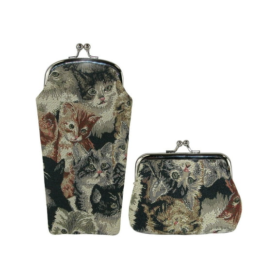 CTM Cat Print Tapestry Glasses Case and Coin Purse Set (Women)