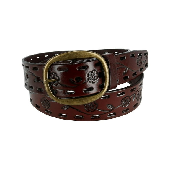 CTM  Center Bar Buckle Belt with Flowers (Women)