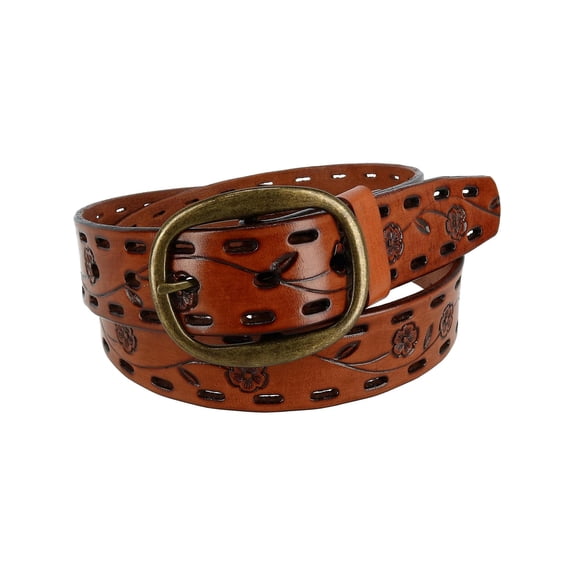 CTM  Center Bar Buckle Belt with Flowers (Women)