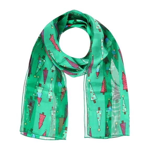 CTM Christmas Tree Holiday Print Lightweight Scarf (Women)