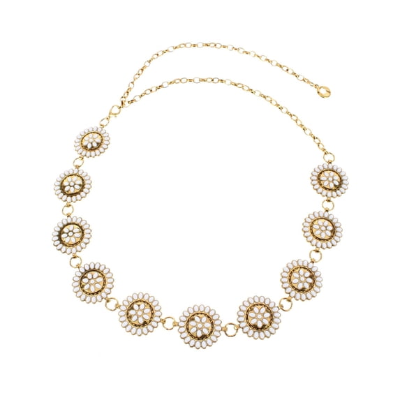 CTM Circle Stone Beaded Concho Gold Chain Belt Adjustable (Women)