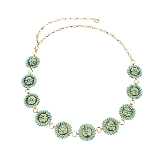 CTM Circle Stone Beaded Concho Gold Chain Belt Adjustable (Women)