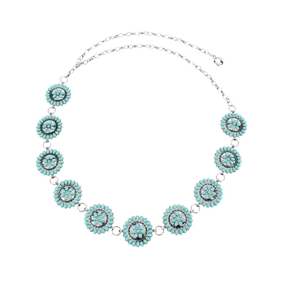 CTM Circle Stone Beaded Concho Silver Chain Belt Adjustable (Women)