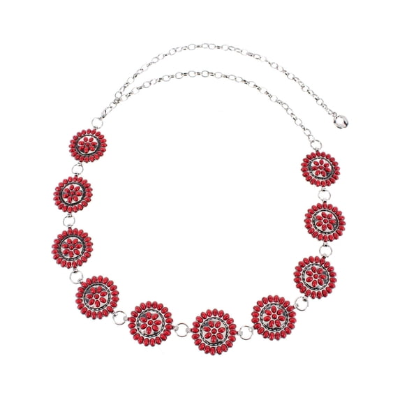 CTM Circle Stone Beaded Concho Silver Chain Belt Adjustable (Women)