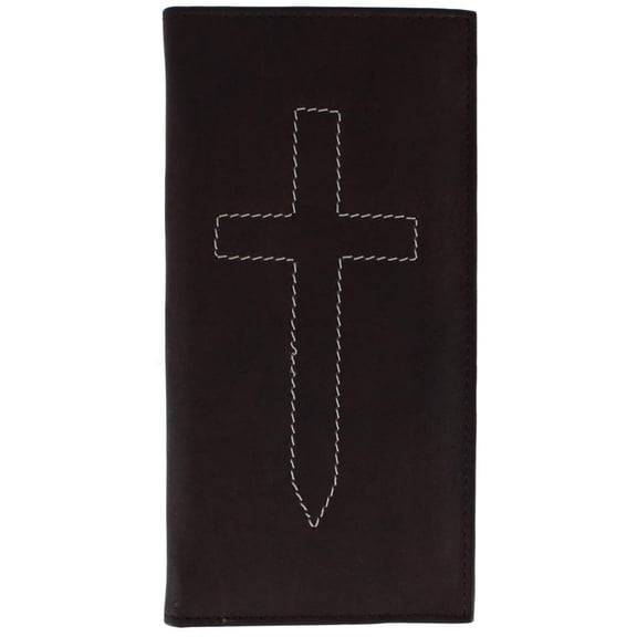 CTM Classic Leather Checkbook Cover with Stitched Cross