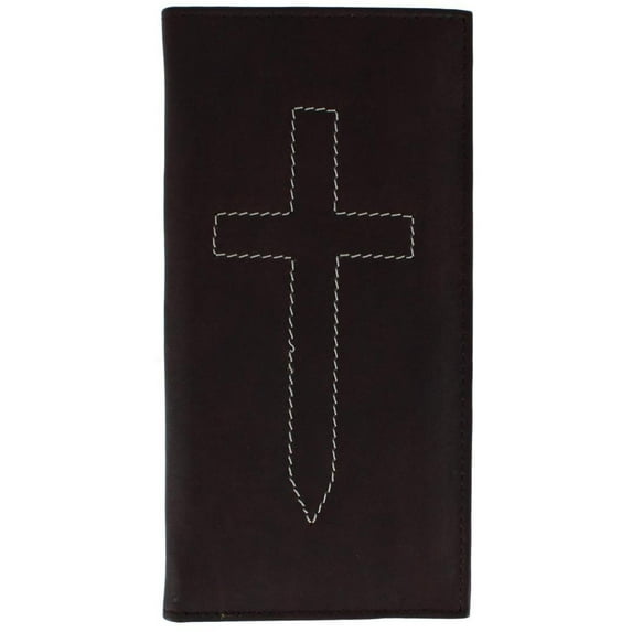 CTM Classic Leather Checkbook Cover with Stitched Cross