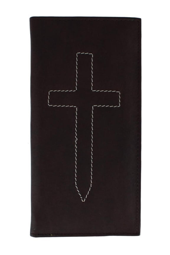 Classic Leather Checkbook Cover with Stitched Cross