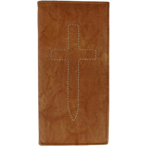 CTM Classic Leather Checkbook Cover with Stitched Cross