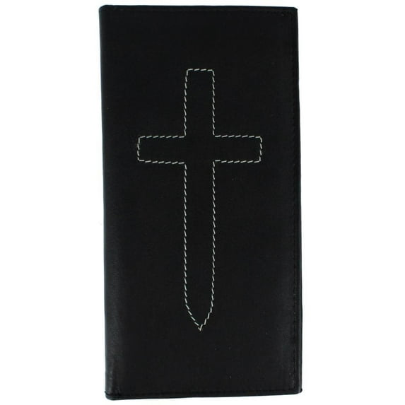 CTM Classic Leather Checkbook Cover with Stitched Cross