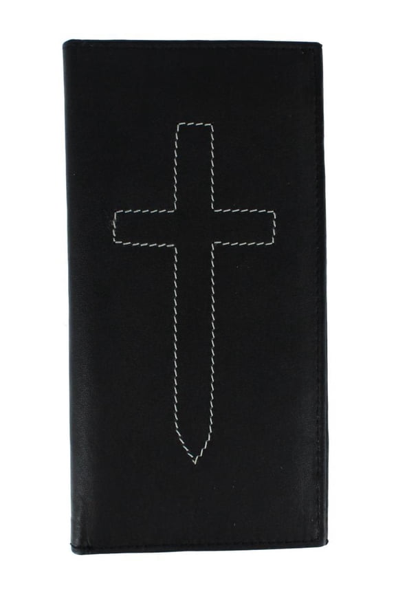 Classic Leather Checkbook Cover with Stitched Cross