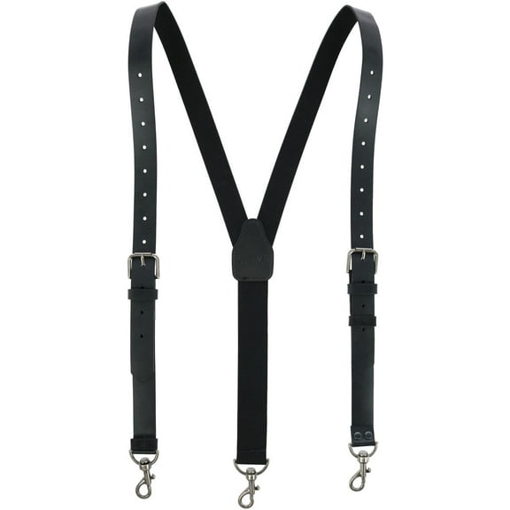 CTM  Coated Leather Buckle Strap Suspenders with Metal Swivel Hook Ends (Men)