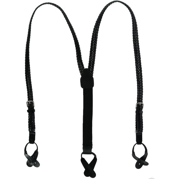 CTM Coated Leather Button-End 3/4 Inch Braided Suspenders