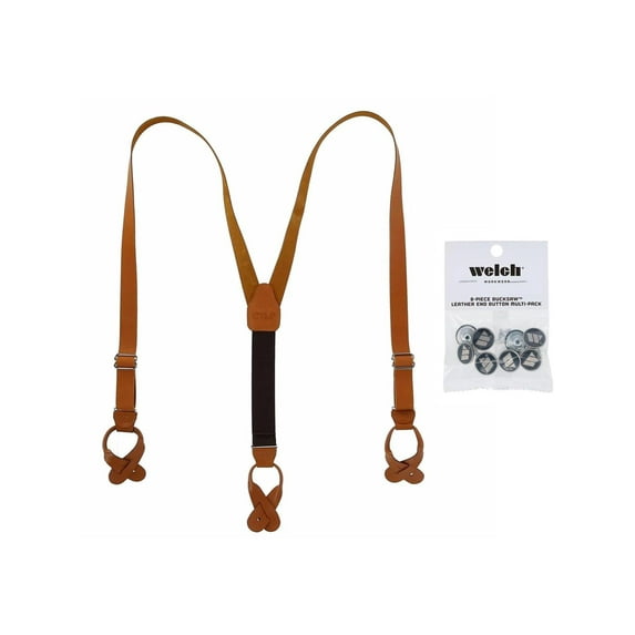 CTM Coated Leather Button-End Y-Back Suspender with Bachelor Buttons (Men)