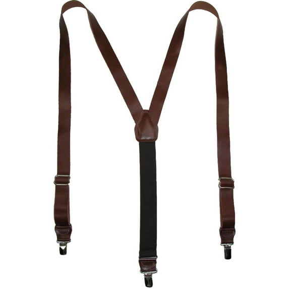 CTM Coated Leather Clip-End 1 Inch Suspenders (Men)