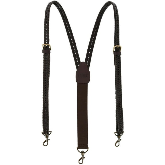CTM  Coated Leather Flat Braided Suspenders with Metal Swivel Hook Ends (Men)