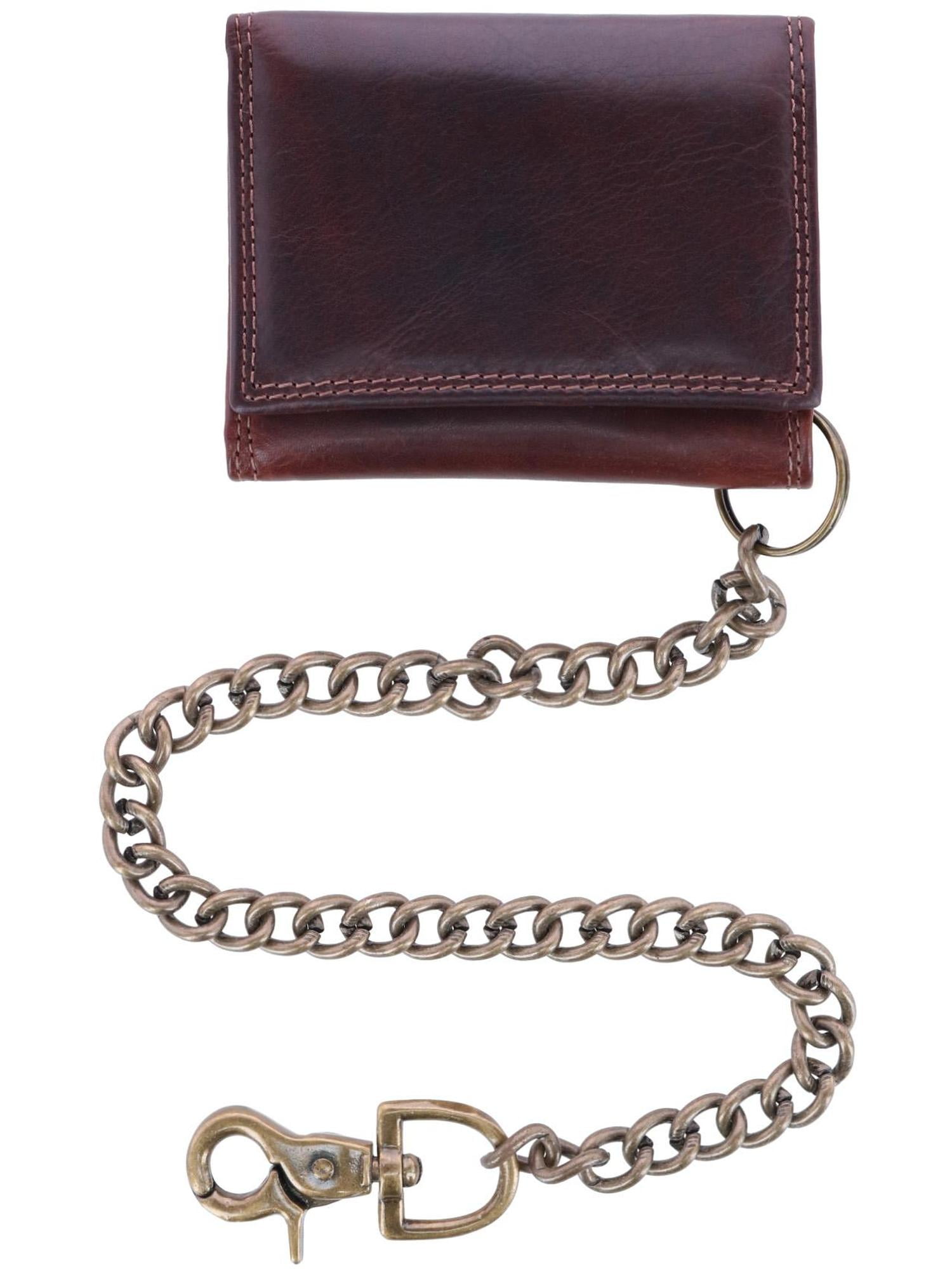 CTM Men's Colorado Leather RFID Trifold Chain Wallet, Dark Brown