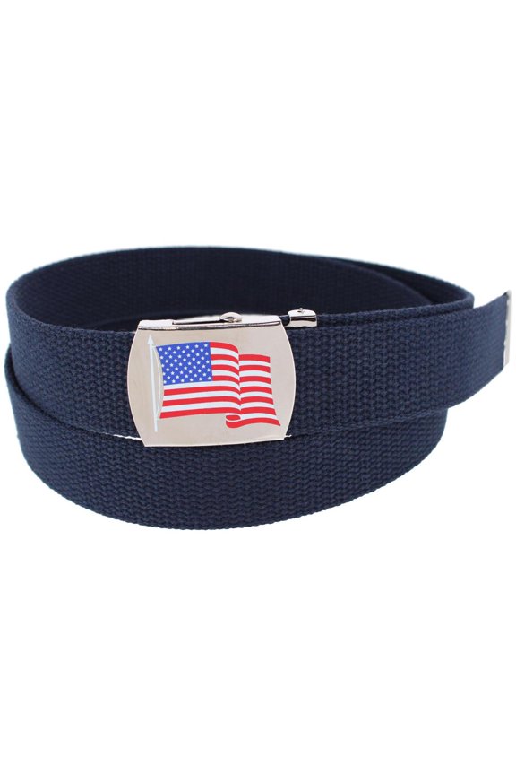 Cotton Adjustable Belt with U.S.A. Flag Buckle