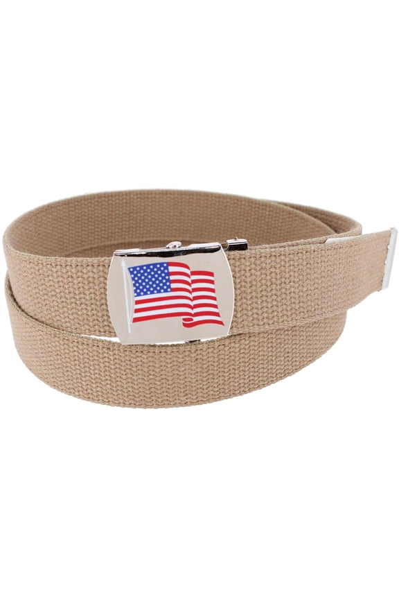 Cotton Adjustable Belt with U.S.A. Flag Buckle