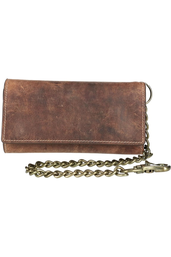 Crazy Horse Leather RFID Long Trifold Chain Wallet (Men)