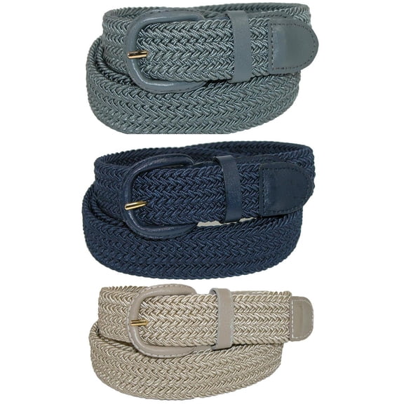 CTM  Elastic Braided Stretch Belt (Pack of 3 Colors) (Men)