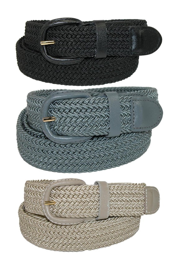 Elastic Braided Stretch Belt (Pack of 3 Colors) (Men)