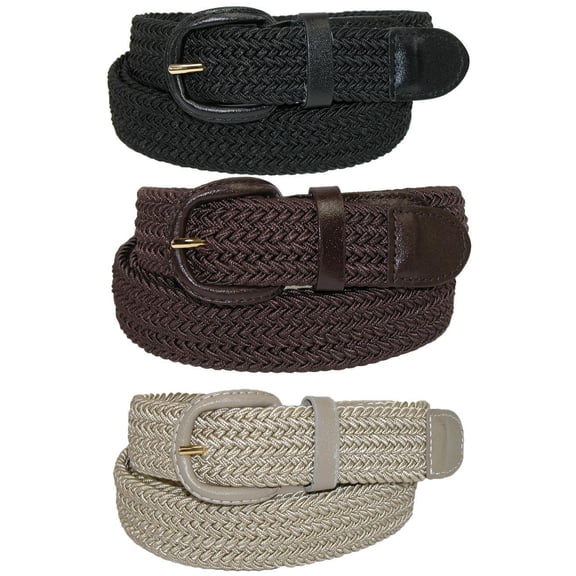 CTM  Elastic Braided Stretch Belt (Pack of 3 Colors) (Men)