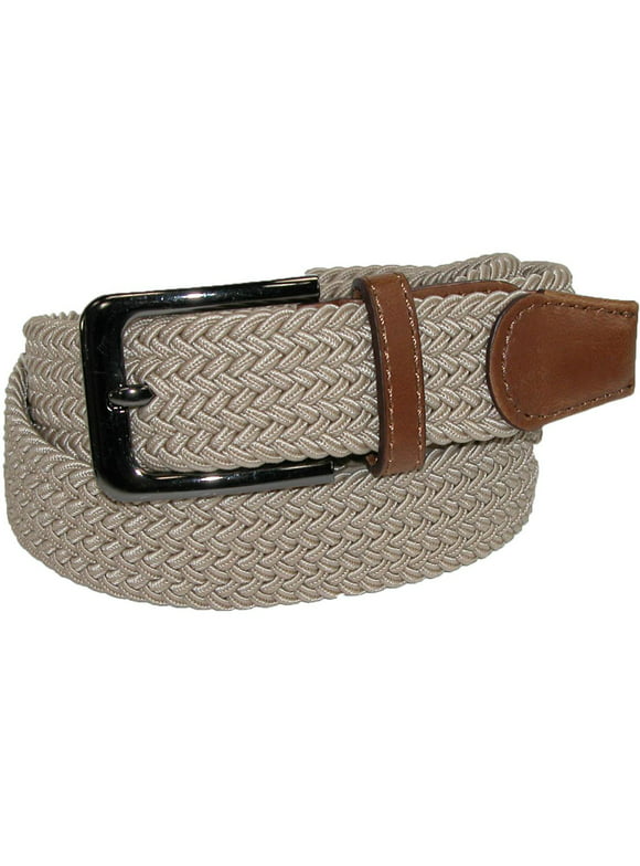 CTM  Elastic Braided Stretch Belt with Silver Buckle and Tan Tabs (Men)