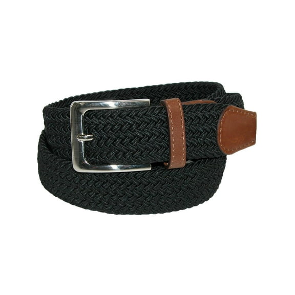 CTM Elastic Braided Stretch Belt with Silver Buckle and Tan Tabs (Men)