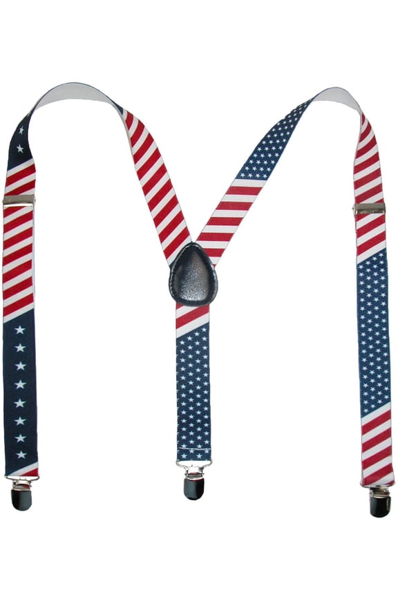 Elastic Stars and Stripes American Flag Clip-End Suspenders