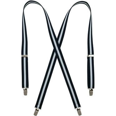 CTM  Elastic X-Back Navy and White Pinstripe Suspenders (Women)