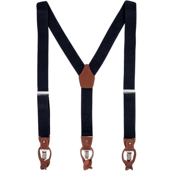 CTM  Elastic and Leather Suspender Gift Set with Clip Button and Swivel Ends (Men)