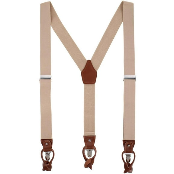 CTM  Elastic and Leather Suspender Gift Set with Clip Button and Swivel Ends (Men)