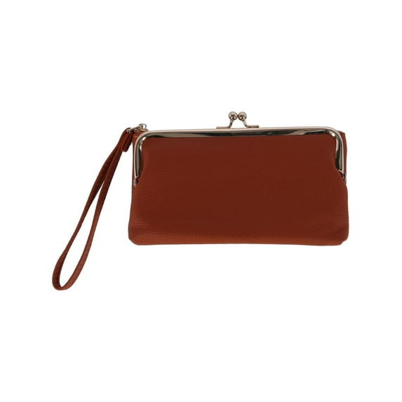 CTM Fashion Kiss Lock Wristlet Vegan Leather Wallet (Women)