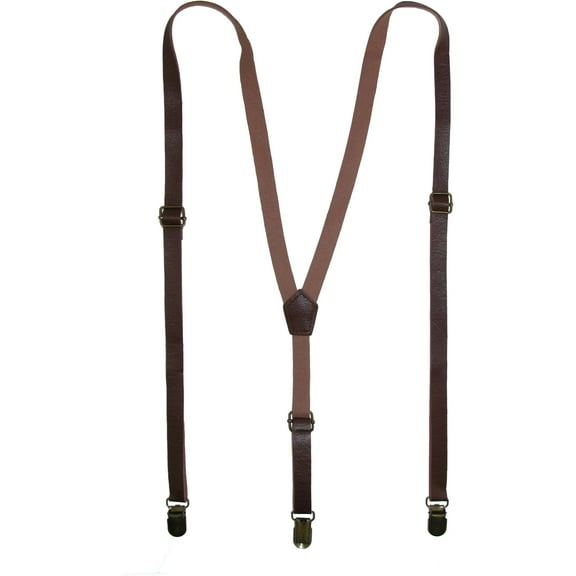 CTM Faux Leather Slim Clip-End Suspenders