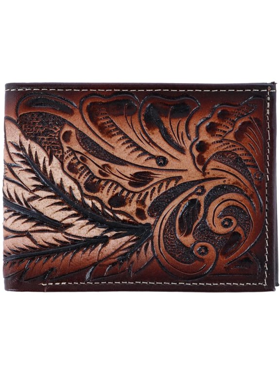 Feather Tooled Leather Bifold Wallet (Men)