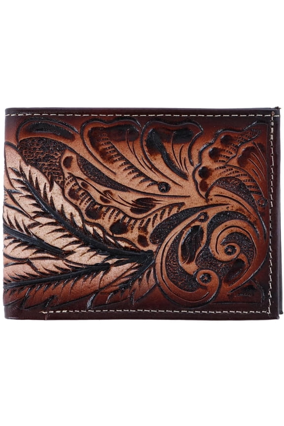 Feather Tooled Leather Bifold Wallet (Men)