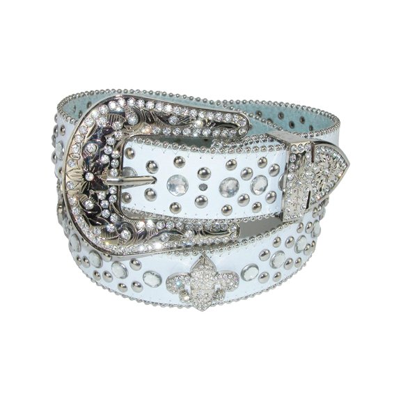 CTM Fleur de Lis Studded Rhinestone Belt (Women)