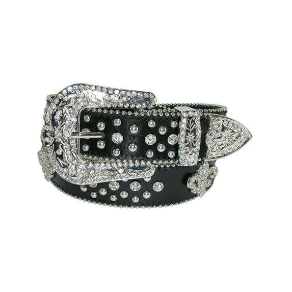 CTM Fleur de Lis Studded Rhinestone Belt (Women)