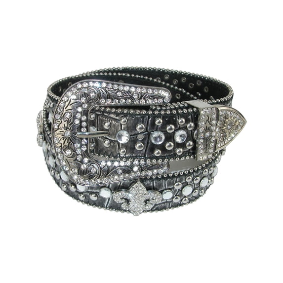 CTM Fleur de Lis Studded Rhinestone Belt (Women)