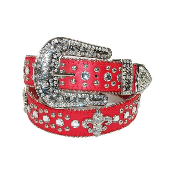 CTM Fleur de Lis Studded Rhinestone Belt (Women)