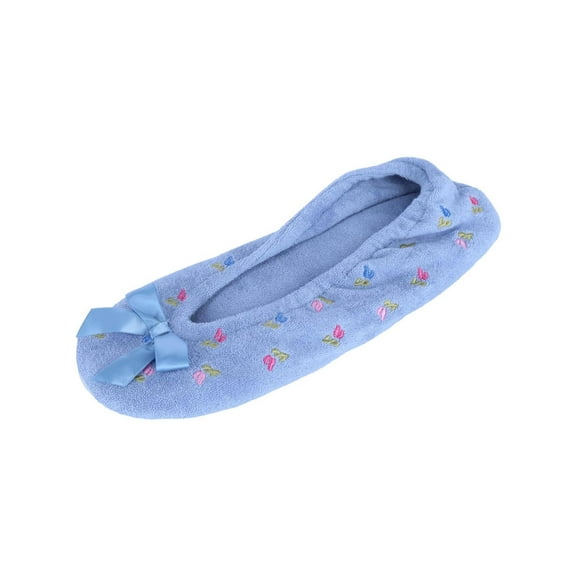 CTM Floral Embroidered Terry Ballerina Slipper House Shoe (Women)