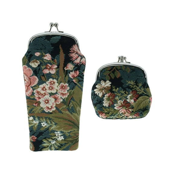 CTM Floral Print Tapestry Glasses Case and Coin Purse Set (Women)